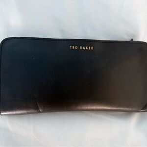 Ted Baker Black Leather Zip-Around Wallet with Gold Logo